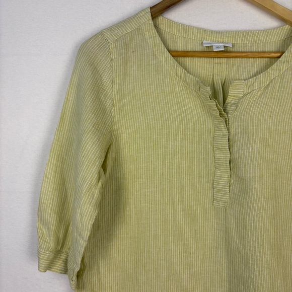J. Jill Love Linen Lime Green 3/4 Sleeve Popover Blouse - Picture 3 of 7